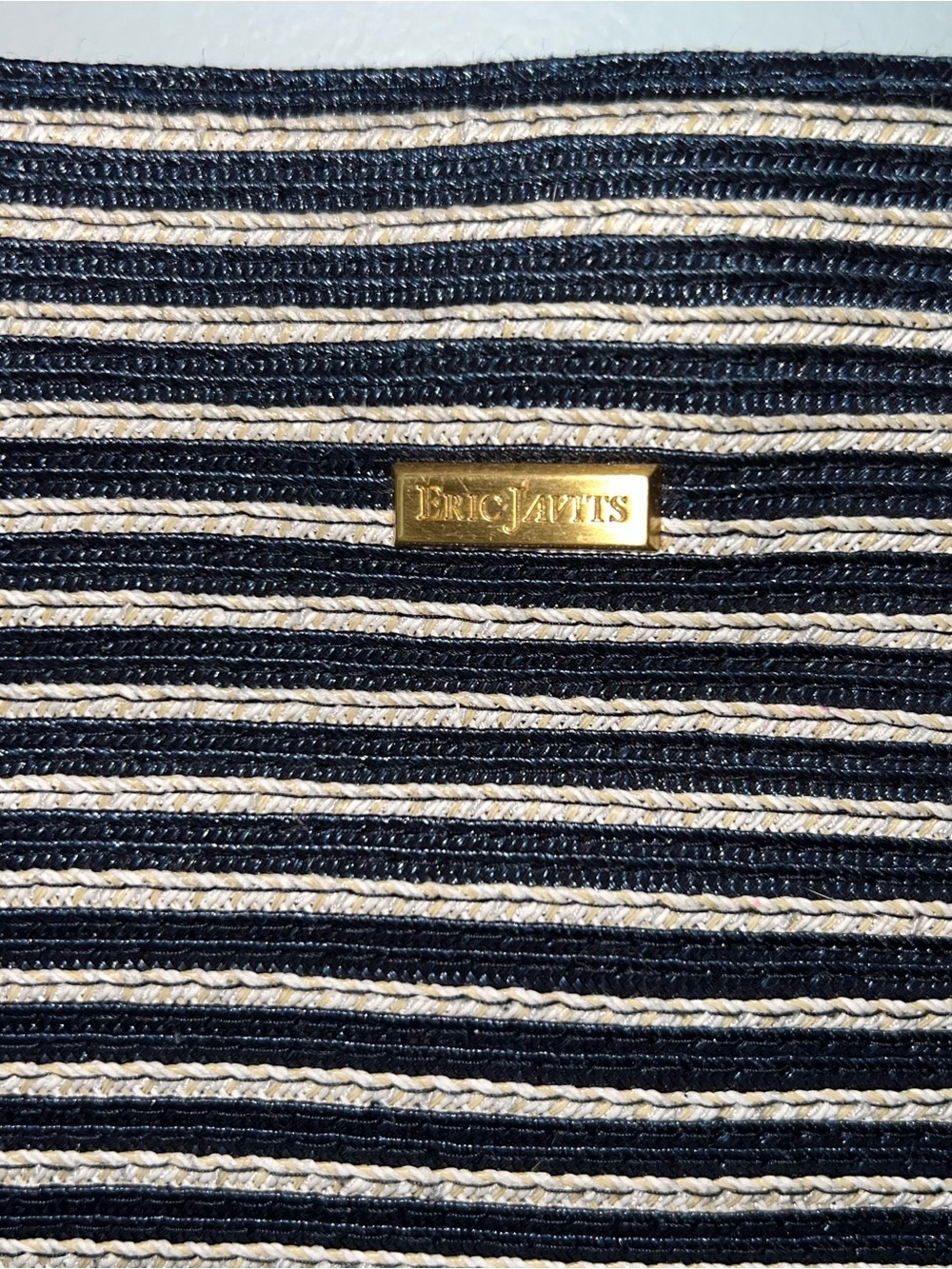 Eric Javits New York Navy Ivory Striped Squishee Tote Shoulder Bag Resort - Picture 2 of 12